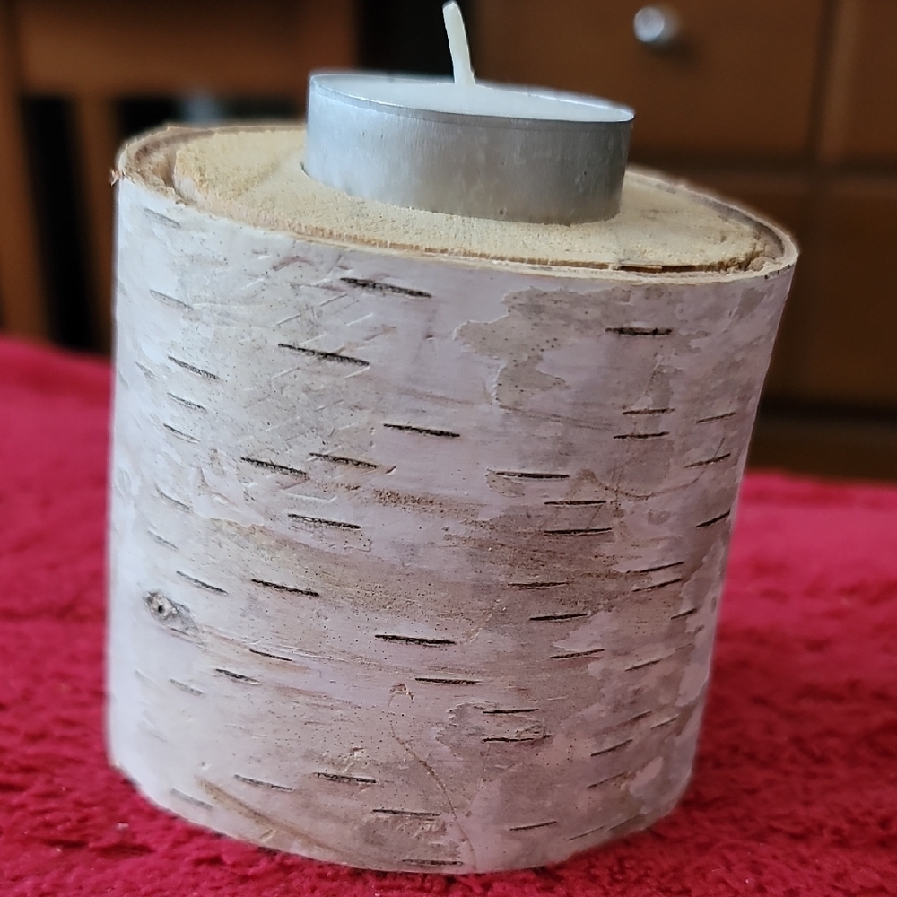 Rustic Birch Wood Tealight Holder
